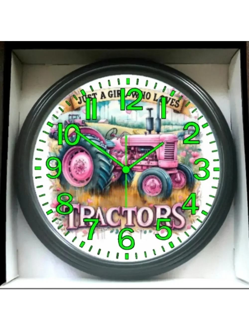 Just A Girl Who Loves Tractors Glow In The Dark Wall Clock New!